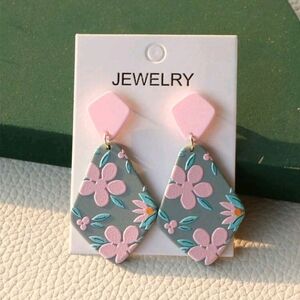 Floral Pink and Gray Earrings